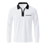 Men's Colorblock Lapel Chest Pocket Long Sleeve Casual Polo Shirt 60028178Z