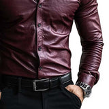 Men's Classic Casual Slim Fit Leather Long Sleeve Shirt 27974770K