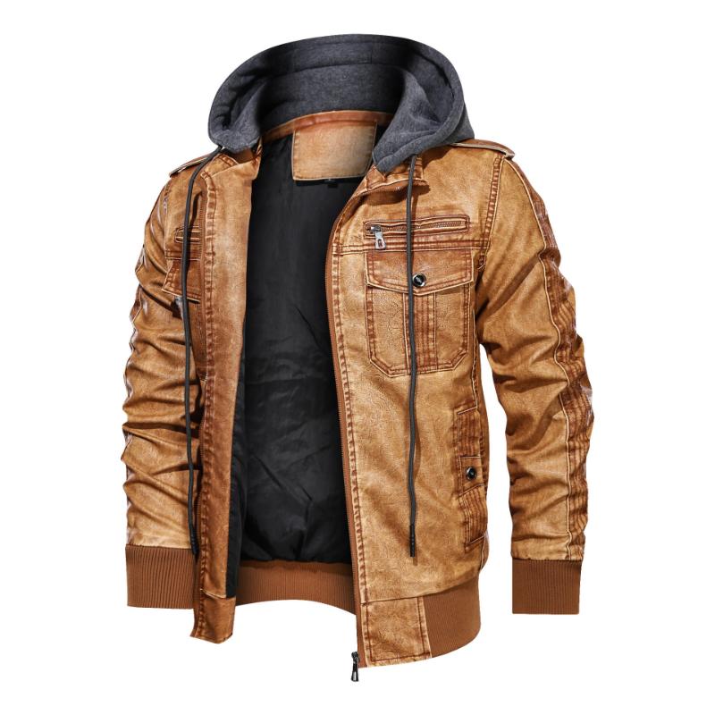 Men's Leather Jacket with Detachable Hood 46304664F