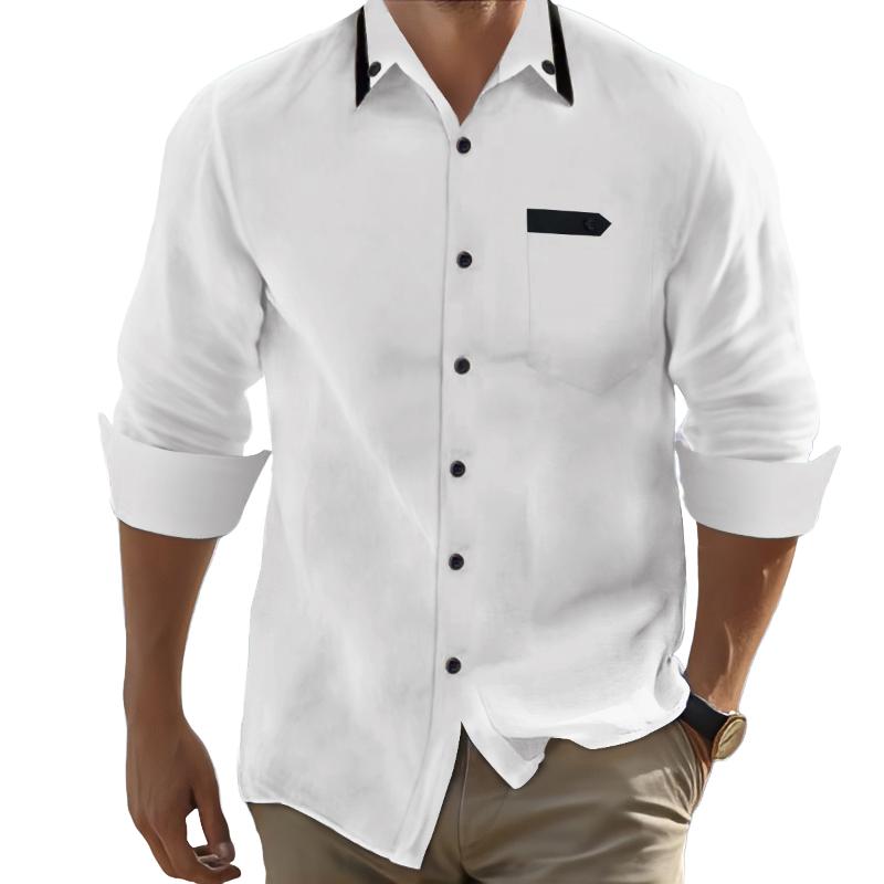 Chemise ample décontractée à manches longues en coton et lin pour hommes 18601388X