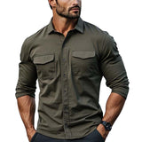 Men's Classic Casual Fit Multi-Pocket Cotton Long Sleeve Shirt 80537966K