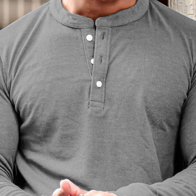 Men's Fashion Waffle Henley Neck Long Sleeve T-Shirt 27626438Y