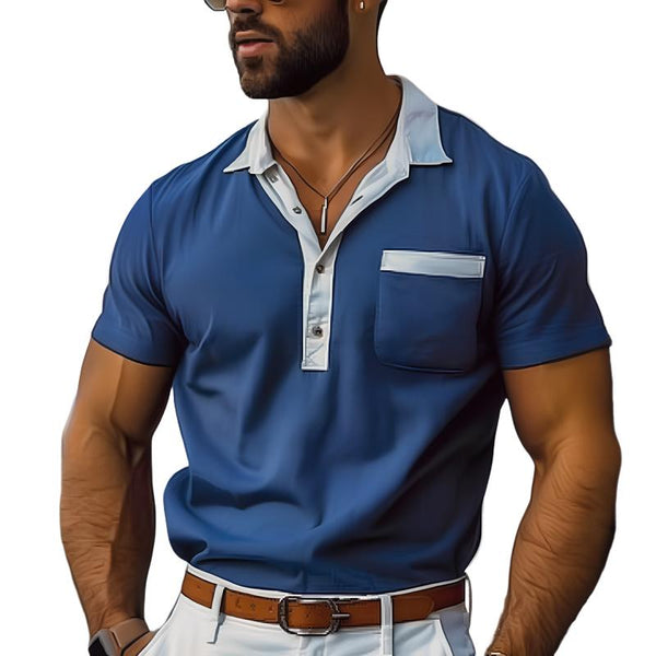 Men's Colorblock Lapel Short Sleeve Polo Shirt 34602691Z