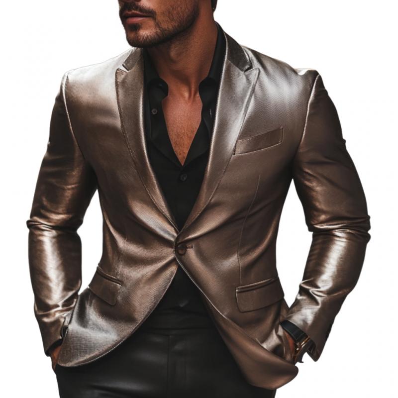 Men's Vintage Leather Peaked Lapel Single Breasted Slim Fit Blazer 21161703M