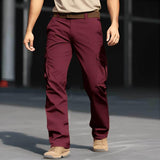 Men's Solid Multi-pocket Elastic Waist Straight Cargo Pants 62798416Z