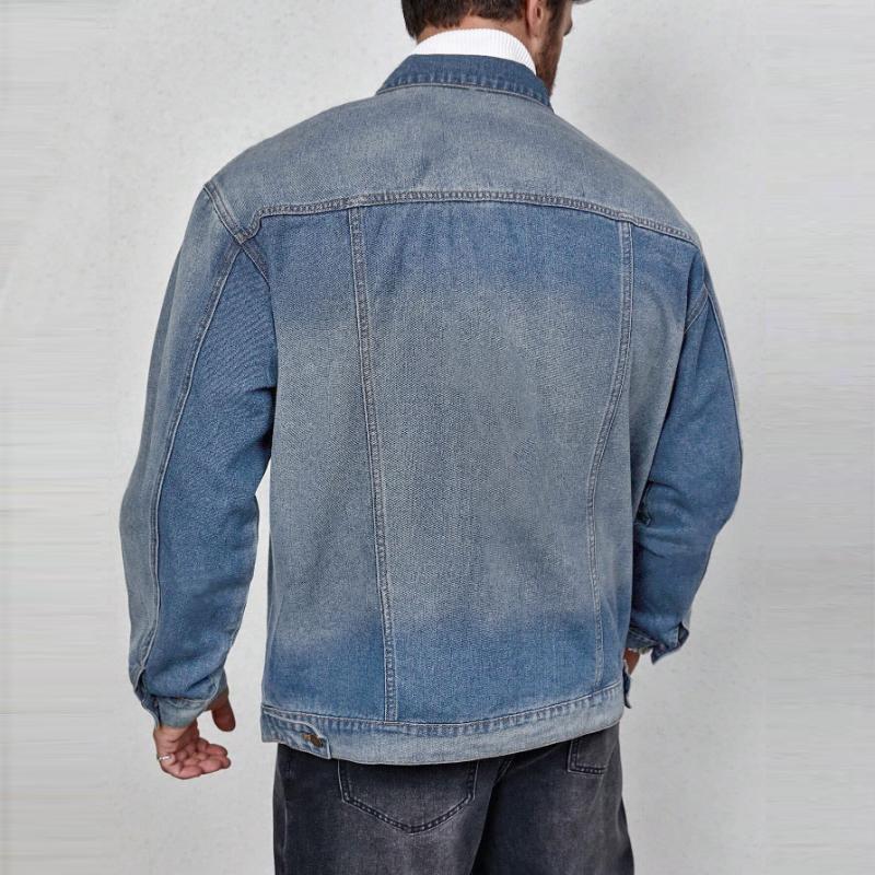 Men's Vintage Washed Lapel Denim Jacket 45852585X