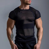 Men's Solid Color Hollow Knitted Slim Fit Short-Sleeved T-Shirt 56770188Y