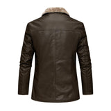 Men's Retro Lapel Plush Lining Warm Leather Blazer 00932306Y