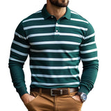 Men's Classic Retro Casual Slim Fit Horizontal Striped Polo Shirt 16294925K