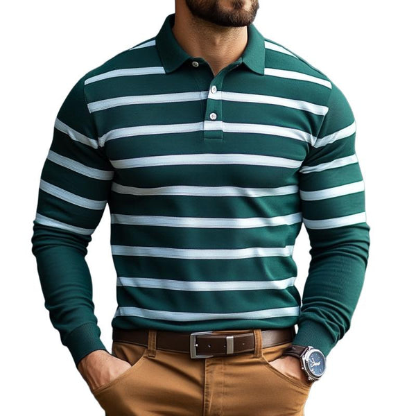 Men's Classic Retro Casual Slim Fit Horizontal Striped Polo Shirt 16294925K