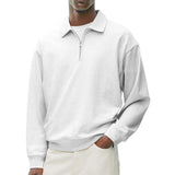 Men's Casual Cotton Blend Lapel Zipper Loose Long Sleeve Polo Shirt 03457928M