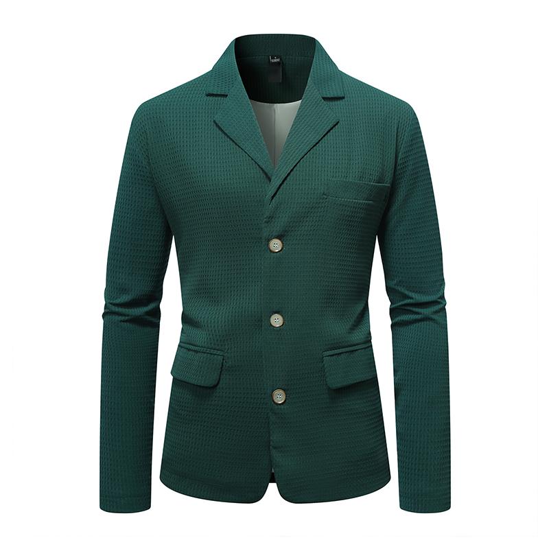 Blazer ajustado de un solo pecho con solapa con muesca y diseño de gofre de color liso para hombre 06434390Z
