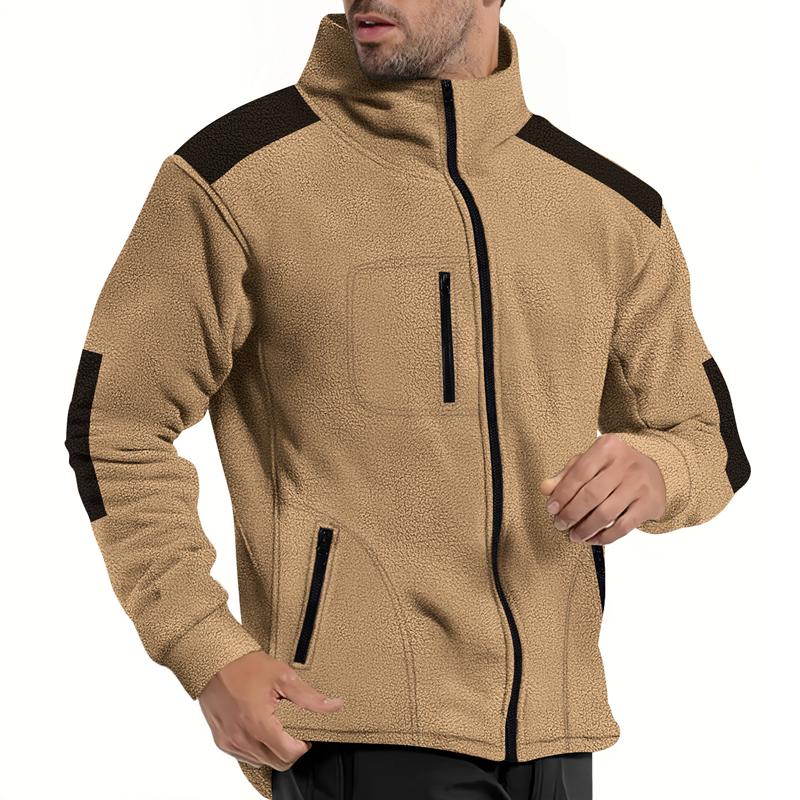 Men's Colorblock Polar Fleece Lapel Long Sleeve Zipper Outdoor Jacket 13105991Z