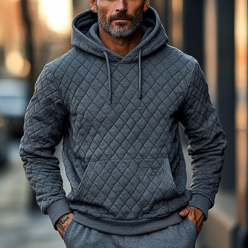 Men's Classic Quilted Embossed Padded Hoodie 99214711F