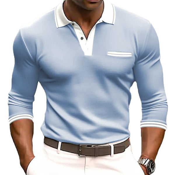 Men's Colorblock Lapel Long Sleeve Casual Polo Shirt 62113728Z