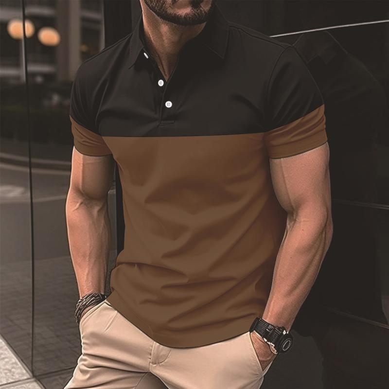 Men's Casual Color Block Slim Fit Lapel Short Sleeve Polo Shirt 04840120M