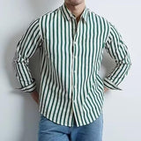 Men's Striped Lapel Long Sleeve Single Breasted Casual Shirt 05514519Z