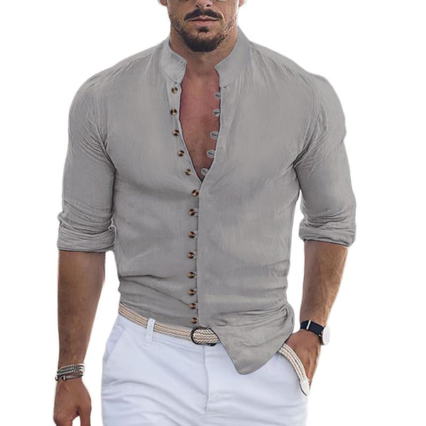 Men's Casual Stand Collar Button Down Long Sleeve Shirt 11314986Y