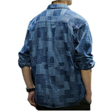 Men's Casual Lapel Long Sleeve Denim Shirt 04453953F