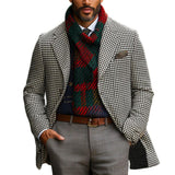 Men's Retro Business Houndstooth Lapel Single Breasted Coat 31557811Y