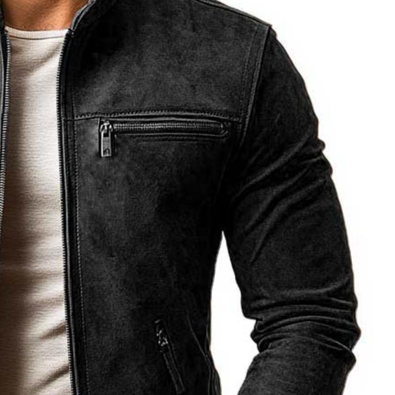 Men's Classic Casual Slim Fit Zipper Multi-Pocket Stand Collar Suede Jacket 21868311K