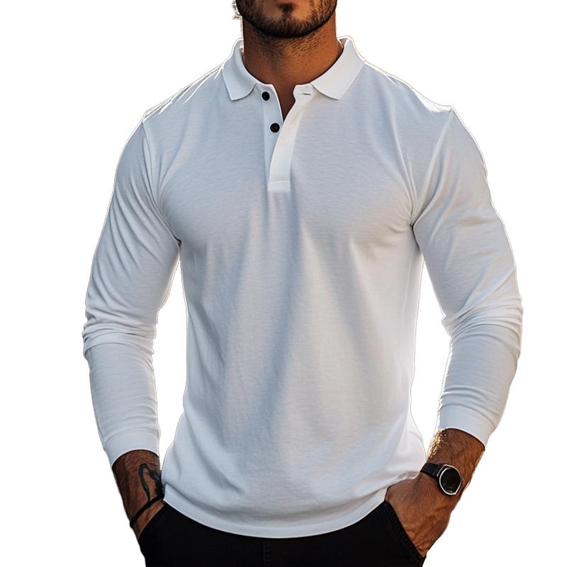 Men's Retro Casual Solid Color Long-sleeved Polo Shirt 95911792TO