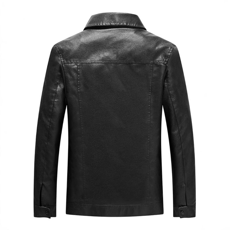 Men's Solid Lapel Zipper Leather Jacket 67470337X