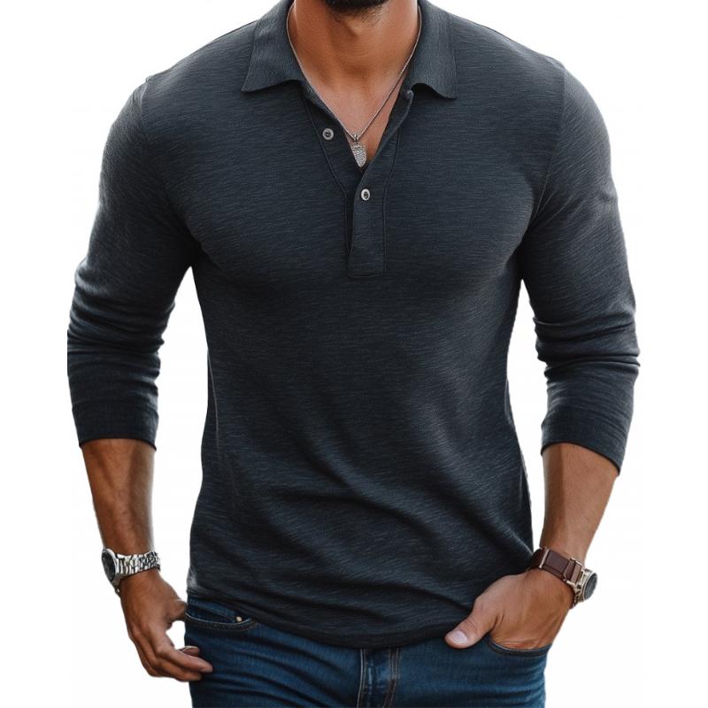 Polo à manches longues en coton mélangé décontracté pour homme, coupe slim, 88616993M