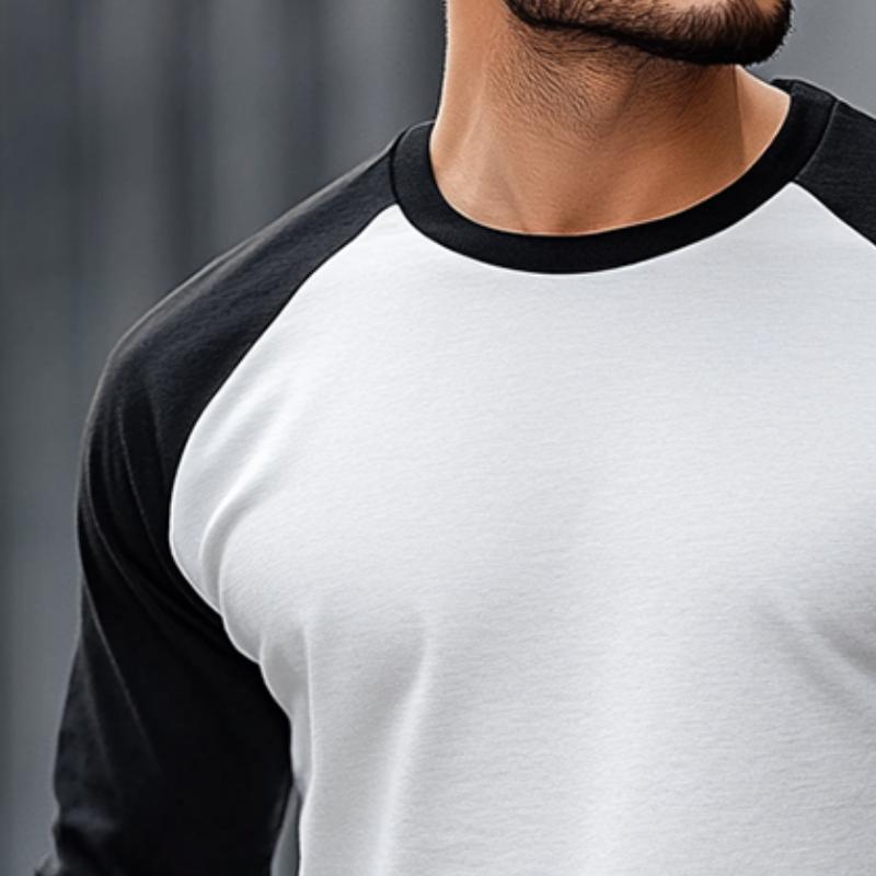 Men's Retro Casual Colorblock Round Neck Long Sleeve T-Shirt 40197819TO