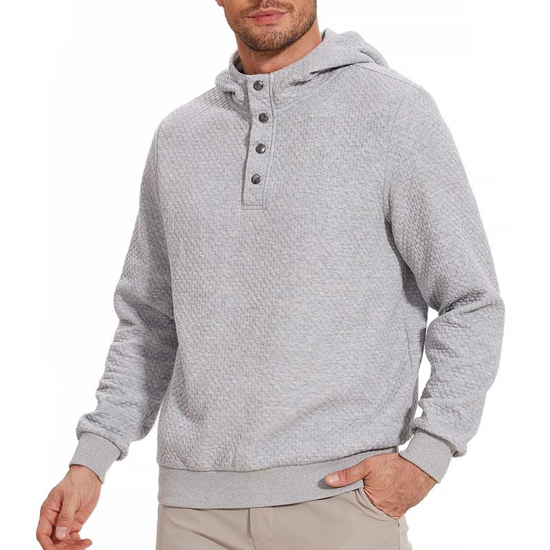 Men's Solid Color Plush Buttons Collar Long Sleeve Hoodie 57045132Z