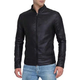 Men's Casual Solid Color Stand Collar Zipper Slim Leather Jacket 33279766M