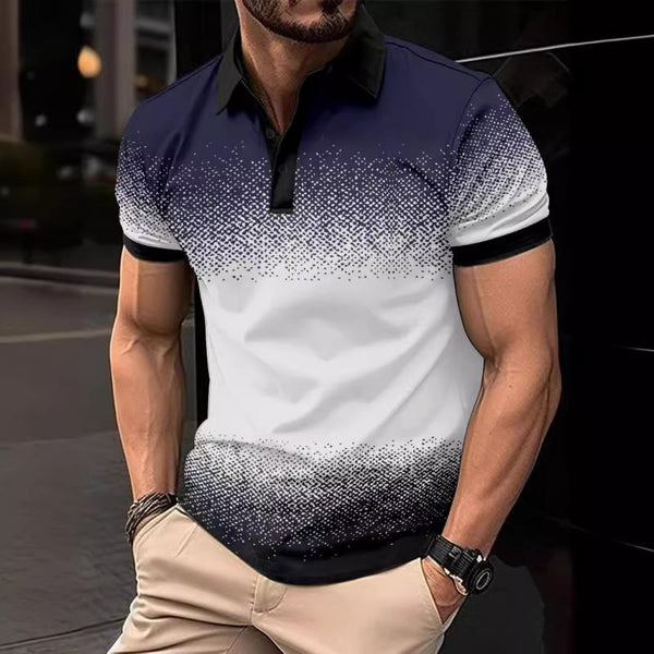 Men's Gradient Printed Lapel Short Sleeve Polo Shirt 69977059Y