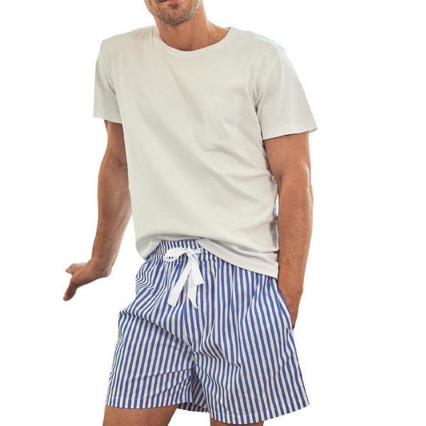 Men's Hawaiian Solid Color T-shirt and Striped Shorts Two-piece Set 16159400X