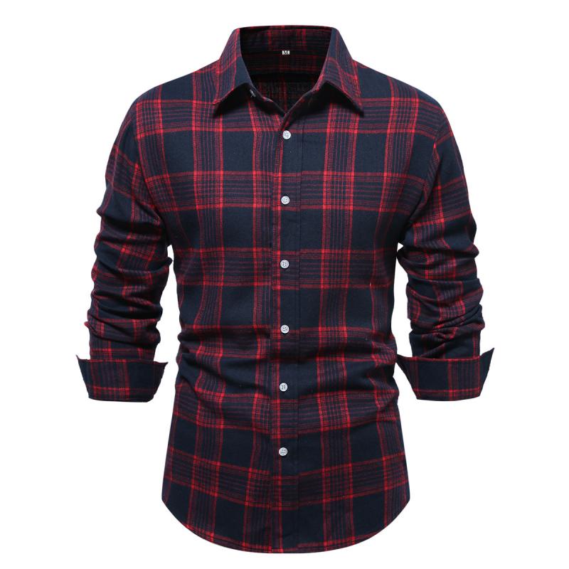 Men's Casual Brushed Plaid Long Sleeve Shirt 61107633Y