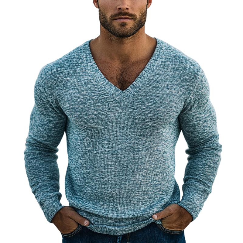 Men's Vintage V-Neck Mixed Color Knit Sweater 58666770U