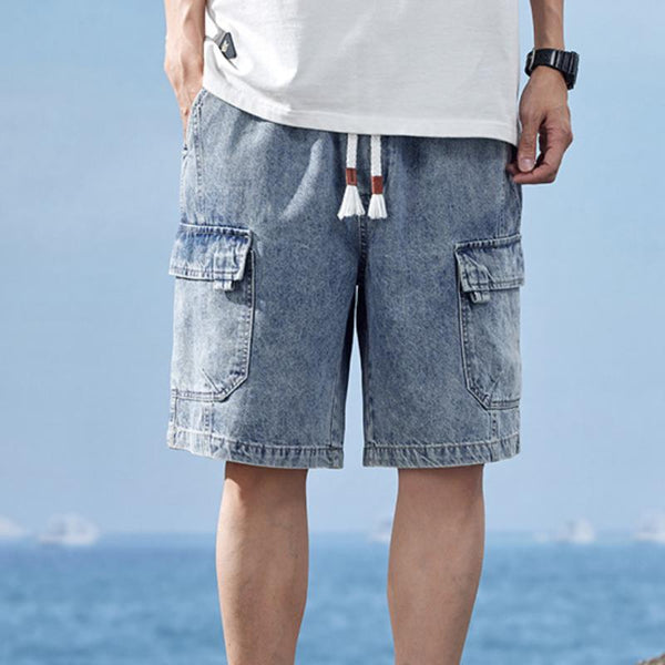 Men's Solid Multi-Pocket Denim Cargo Shorts 64802734Y