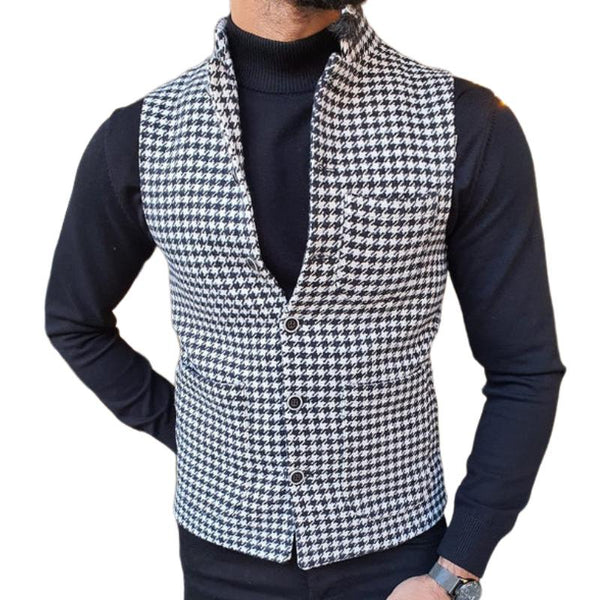 Men's Casual Retro Houndstooth Stand Collar Blazer Vest 14455067TO