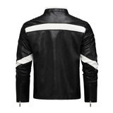 Men's Stylish Spider Embroidered Stand Collar Zipper Motorcycle Leather Jacket 10099927M