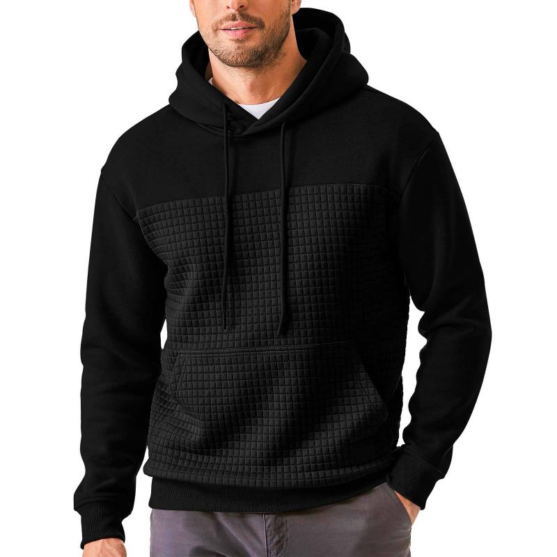 Men's Casual Waffle Patchwork Loose Sports Hoodie 26741672M