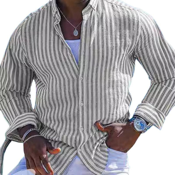 Men's Striped Lapel Long Sleeve Shirt 99701527X