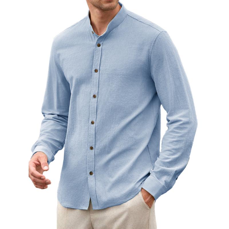 Men's Casual Solid Color Stand Collar Long Sleeve Shirt 13279136Y