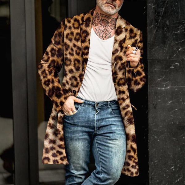 Men's Retro Casual Leopard Print Mid-Length Coat 02089944TO