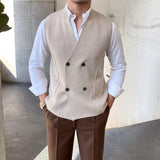 Men's British V Neck Double Breasted Slim-fit Sleeveless Knit Vest 35783950Z