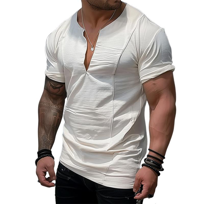Men's Casual Stitching V-neck Short-sleeved T-shirt 69452306TO
