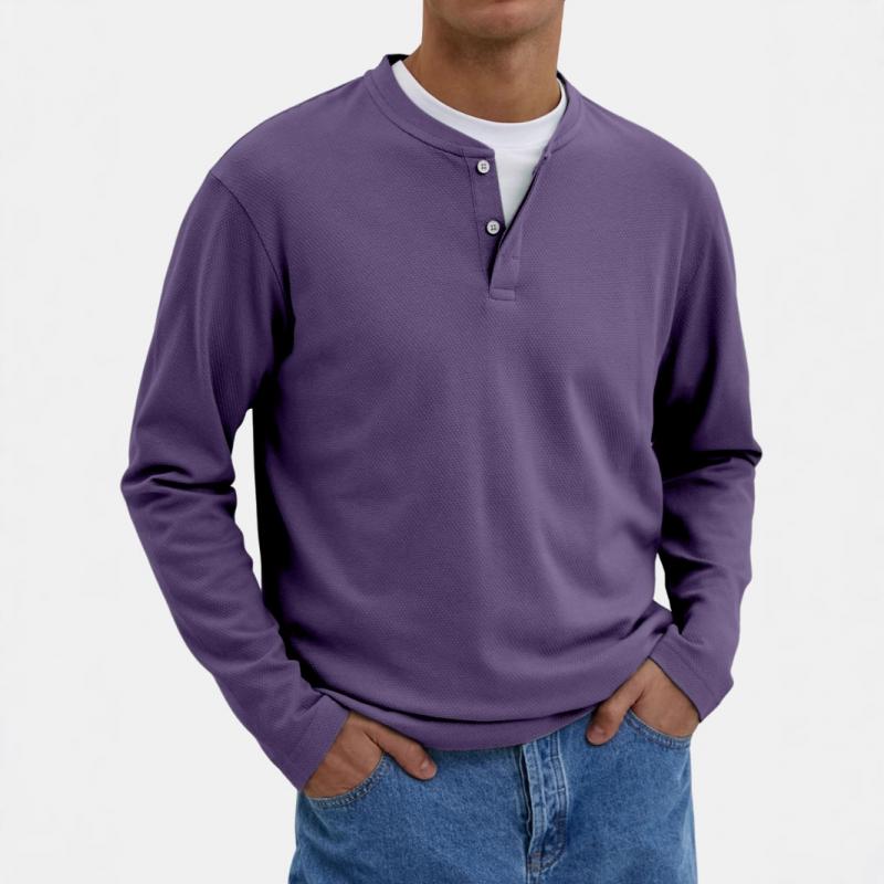 Men's Casual Solid Color Henley Collar Loose Sweatshirt 00751518M