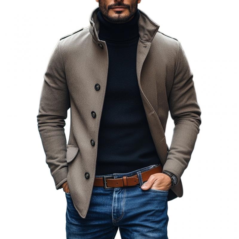 Manteau court slim à simple boutonnage en laine mélangée décontractée pour homme 85856791M