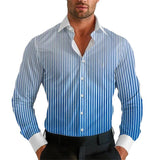 Men's Gradient Striped Lapel Long Sleeve Shirt 42180800Z