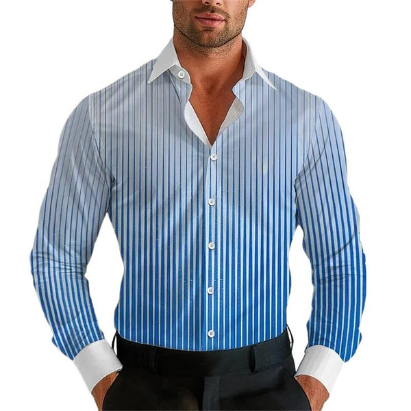 Men's Gradient Striped Lapel Long Sleeve Shirt 42180800Z