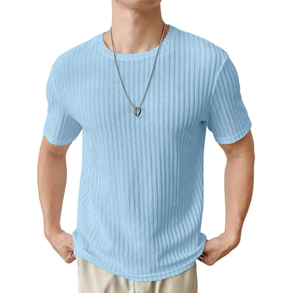 Men's Solid Striped Round Neck Short Sleeve T-shirt 83001720Z