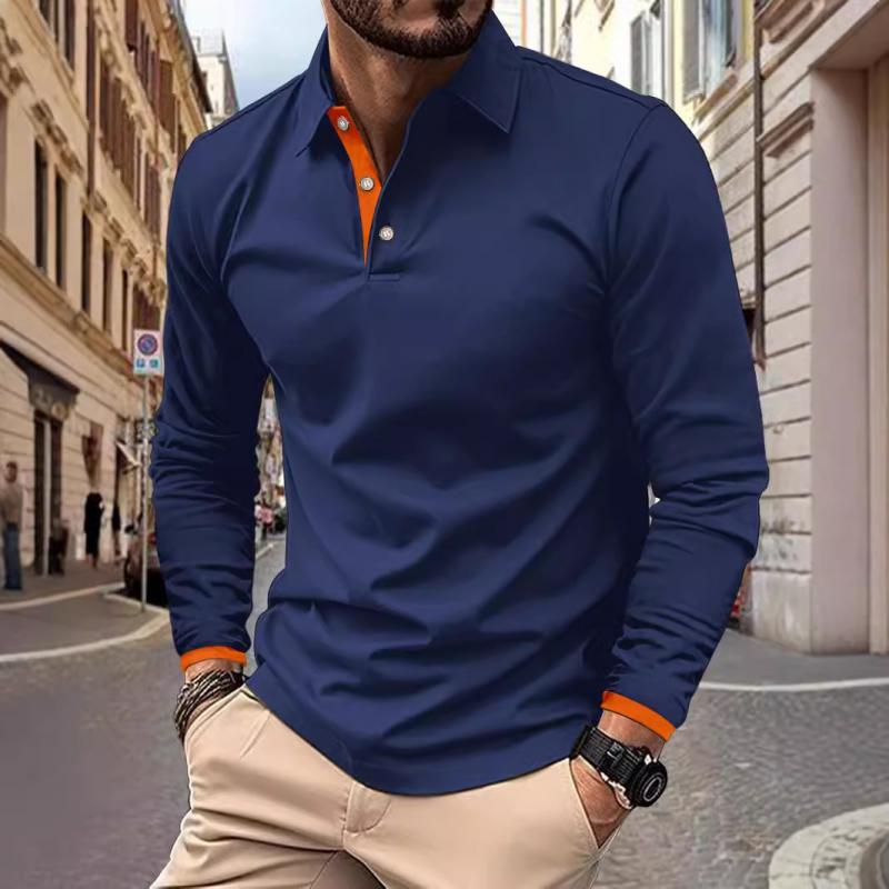 Men's Casual Colorblock Long Sleeve Polo Shirt 46986064Y